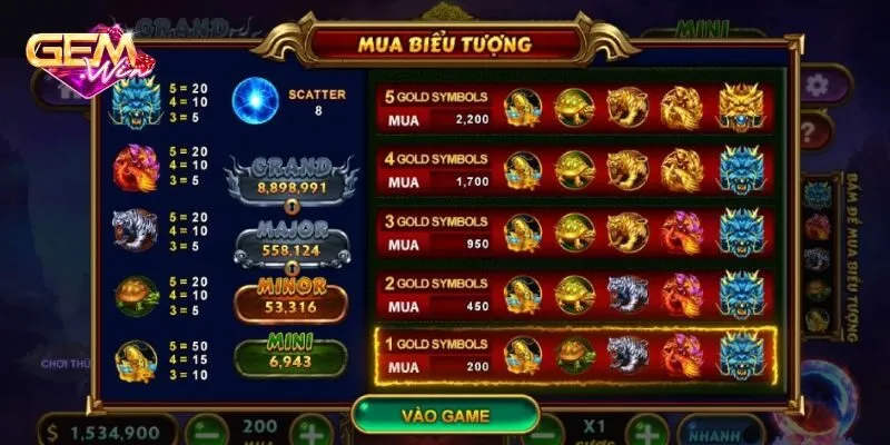 Luật chơi nổ hũ 4 thần thú cơ bản